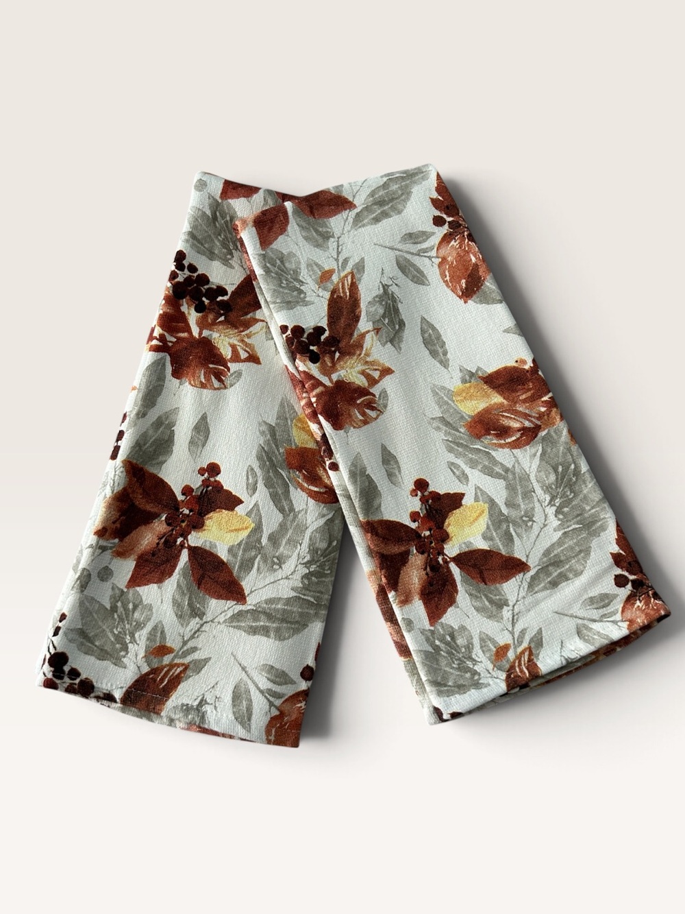 Set of 2 Fall Autumn Botanical Leaves Kitchen Dish Towels NWOT